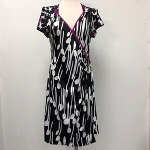 Jonathan Martin Women's Dress 10 White Black Purple Multi-color Faux Wrap